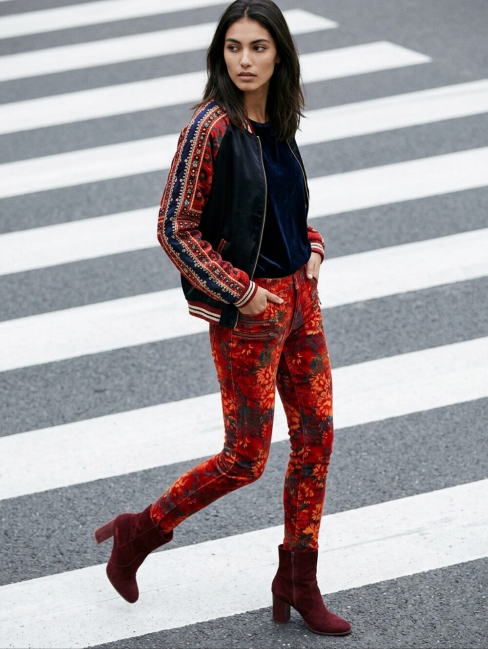 Free People Floral Orange Lush Velvet Pants - Picture 2 of 2
